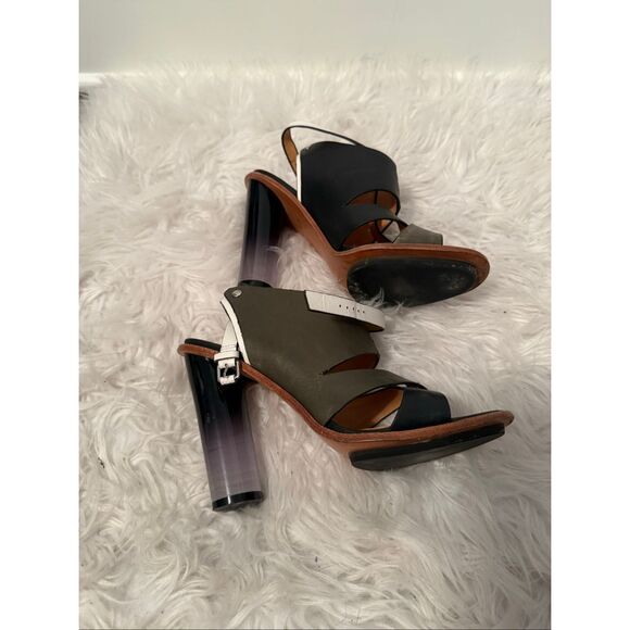 L.A.M.B chase heels lucite sz 10 olive black leather sandals - Picture 2 of 8